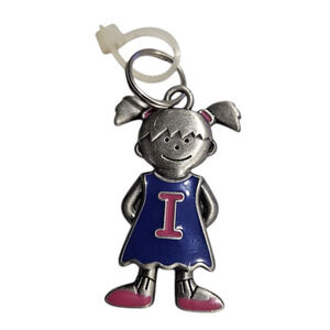 Ganz Pewter Girl Pendant Charm Initial I Blue Pink NWOT